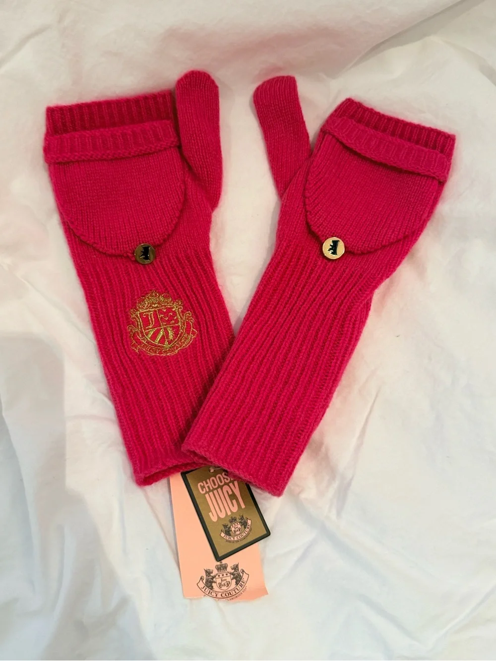 Juicy Couture Pink Convertible Fingerless Gloves Mittens NWT with Box